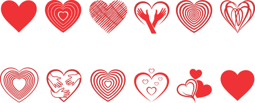 Heart Shape Collection Vector Set with Love Symbols, Hand Drawn Styles, and Romantic Icons for Valentine Design, Wedding Graphics, and Relationship ThemesHeart Shape Collection Vector Set wit