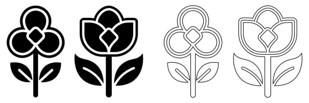 Vector floral icons set with four stylized flower designs