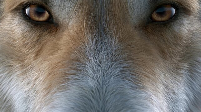 Close-up of a dog's face. the dog appears to be a wolf or a similar breed, with a light brown coat and dark brown eyes.