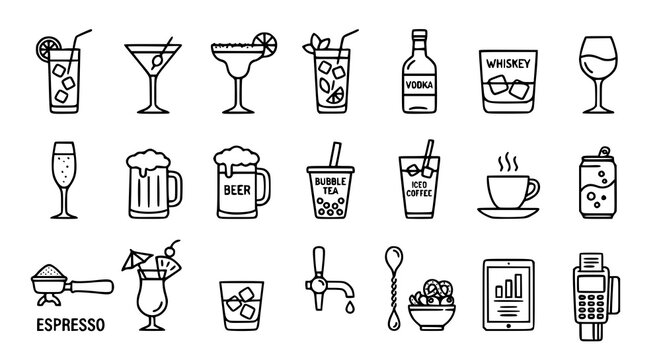 Minimalist Cocktails and Refreshment Line Icon Bundle