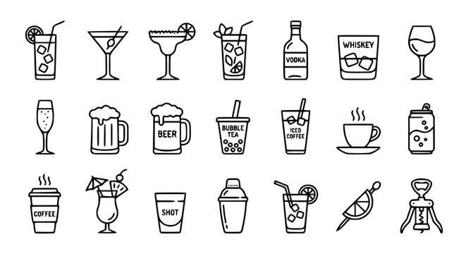 Drinks, Pub and Refreshment Outline Icon Collection