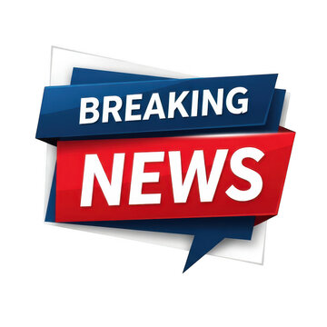 Breaking news text sign with blue and red banners