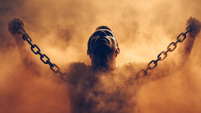 Man breaking free from chains