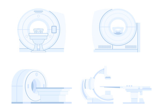 Set of medical tomograph machines such as MRI and CT scanners used for scanning and diagnostics in medical facilities in flat style