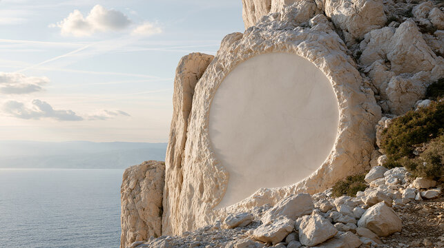 Mediterranean Coastal Speech Bubble Mockup Carved in Limestone Cliff Above the Sea 1