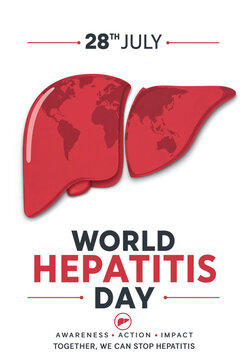 World Hepatitis Day awareness poster with liver and globe illustration