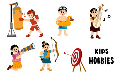 Fototapeta premium a collection of a set of little kids about hobbies. vector illustration