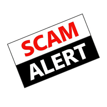 Red and black scam alert stamp sign on paper