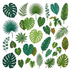 Fototapeta premium Tropical Leaves Collection: Monstera, Palm, Fern, Philodendron Watercolor