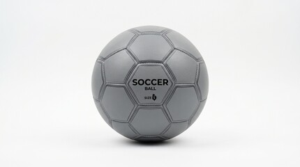Fototapeta premium A minimalist gray soccer ball with hexagonal panels and printed text, symbolizing simplicity, neutrality, and the universal spirit of the world’s most beloved sport.
