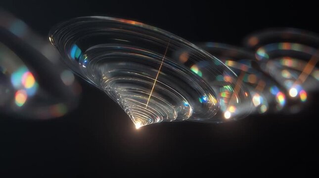 Light bending in glass with colorful patterns and reflections