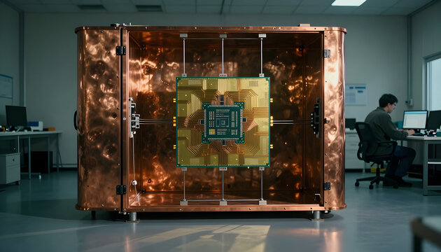 Operational environmental photography documenting sub-zero superconducting qubit matrices deployed within its authentic workspace hub.