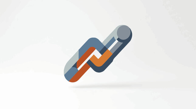 A stylized link icon with intertwined orange, blue, and gray shapes on a white background