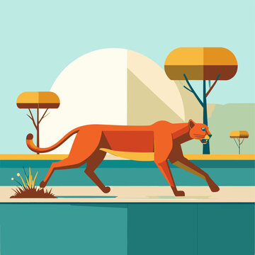 A stylized orange animal walks through a desert landscape