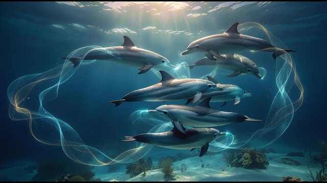 underwater dolphin communication with elegant group movement and natural social behavior perfect for World Whale and Dolphin Day