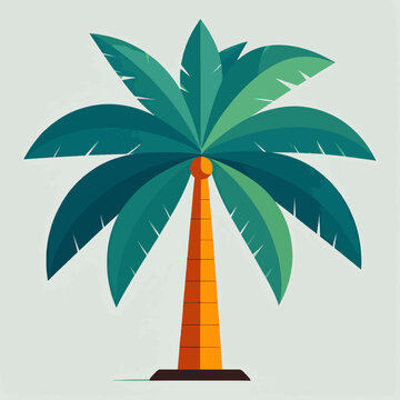 A stylized palm tree with a brown trunk and vibrant green leaves on a light gray background