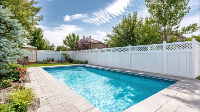 Beautiful backyard swimming pool on a sunny day
