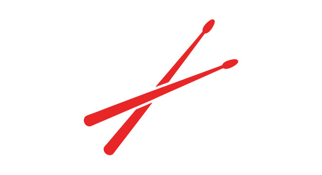 Minimalist red crossed drumsticks icon for music and percussion