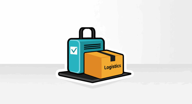 A suitcase and logistics box on a tablet