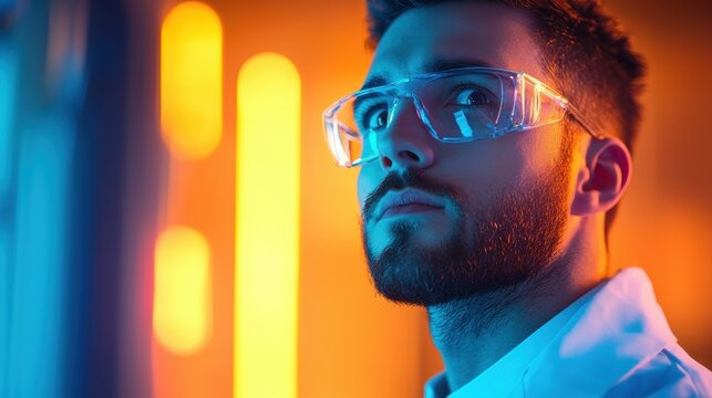 Development A scientist in a lab coat analyzing advanced manufacturing techniques.