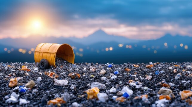 Pollution Landfill site filled with industrial waste and discarded materials.