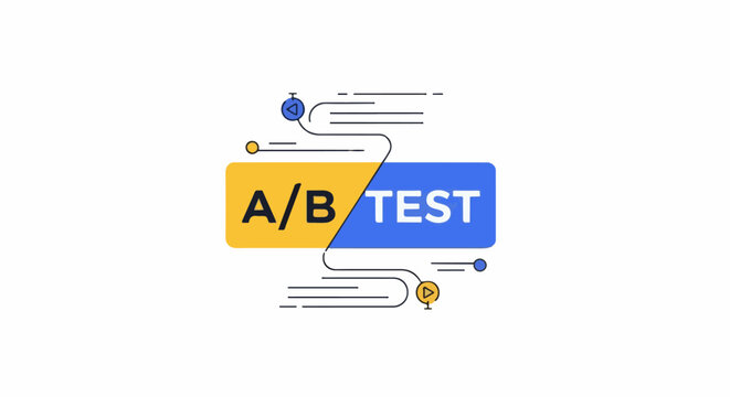 Abstract illustration of A/B testing with contrasting colored blocks and dynamic lines