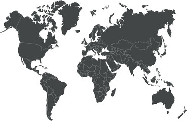 Charcoal World Map with Country Borders Dark Flat Design © sara
