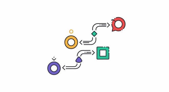 Abstract diagram showing a flow chart with circles, squares, and arrows