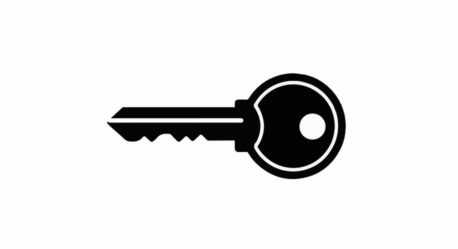 A black silhouette of a single key is centered on a white background, isolated