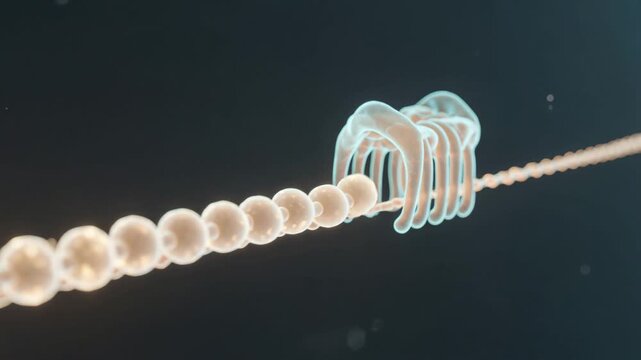 Abstract ribosome translating mRNA into protein chain 3D animation