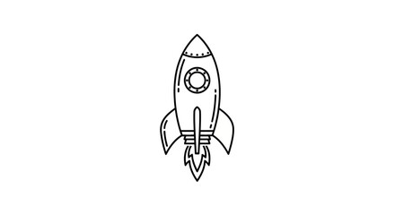 Minimalist rocket ship taking off with engine flames © anggun