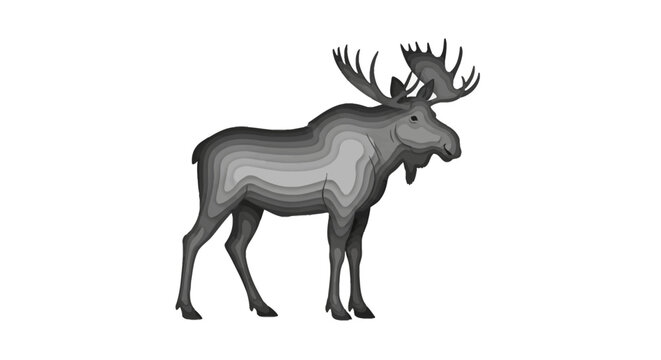 Majestic bull moose with large antlers in layered grayscale