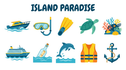 Island Paradise Collection of Nautical and Marine Life Icons © Jesica