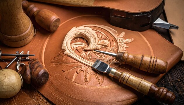 Woodworking Carving Tools and Shavings on Crafting Table