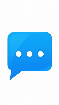 A blue speech bubble displays an animated typing ellipsis on a white background. This clean, glossy icon features a modern design with smooth motion, ideal for representing online chat and