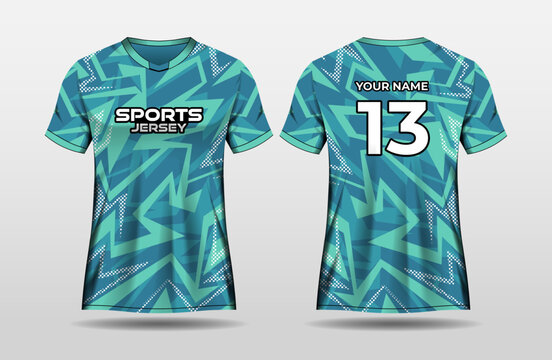 Soccer jersey template with abstract tosca green color
