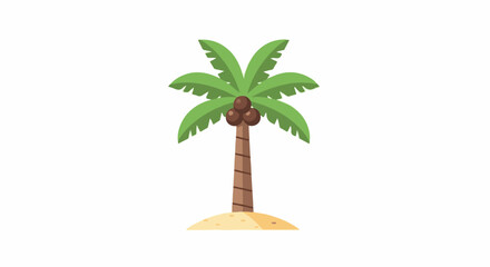 Obraz premium A simple cartoon palm tree with coconuts stands on a small sandy island