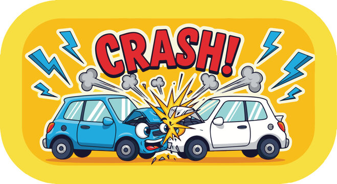 Car crash collision comic style vector illustration transport accident traffic safety visual concept
