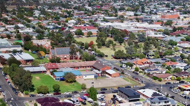 Aerial view of Kennedy Park and parked cars during Griffith Cup weekend