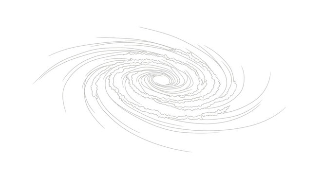 Stylized graphic illustration of a swirling hurricane or cyclone symbol in minimalist line art on a clean white background, depicting powerful weather.