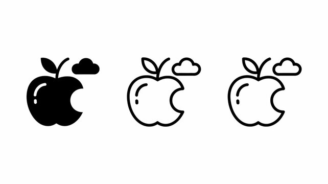 Three stylized apple icons in a row with bite marks