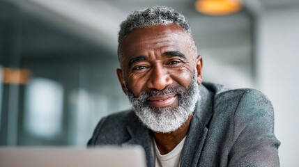 Obraz premium Smiling senior Black man with a gray beard looking at the camera