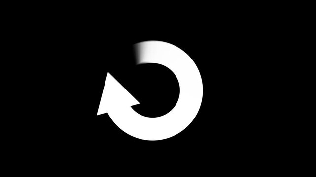 White circular arrow icon with a subtle shadow effect on a black background refresh reload