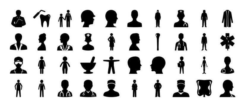 Flat icons showing different people activities - Set of simple flat icons depicting various human activities and professions in a clean, minimalist style.