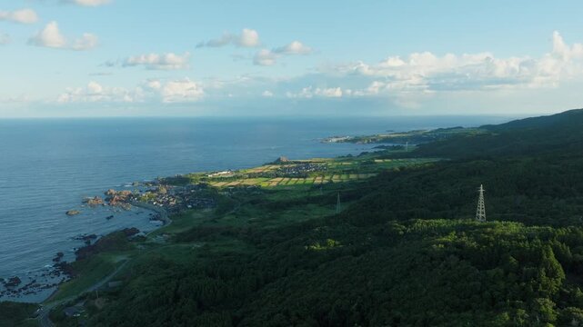 Coastal Landscape Of Aikawa, Sado Island, Niigata Prefecture, Japan - Aerial Shot