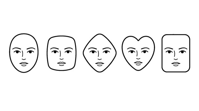 Human Face Shape Icons Outline Vector Set with Square Oval and Heart Face Types