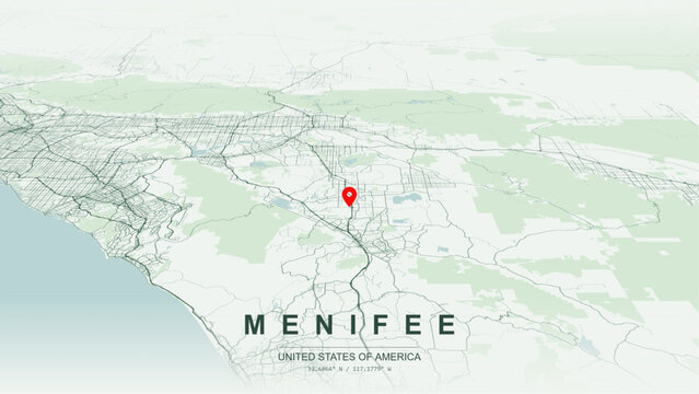 Modern minimalist vector map of Menifee, California, USA. High-quality scalable illustration of Menifee suburban grid, Menifee Lakes layout, Newport Road for posters design.