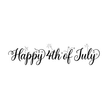 Handwritten calligraphy text 'Happy 4th of July' with small fireworks and swirls during celebration event