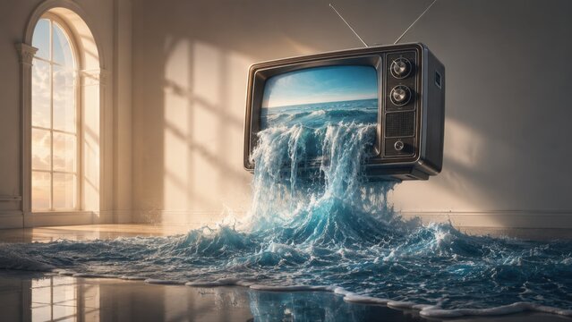 Water flows from old TV in room