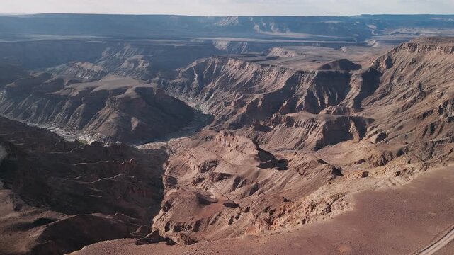 Aerial view of the fish river canyon landscape in namibia, ne of the largest canyons in the world